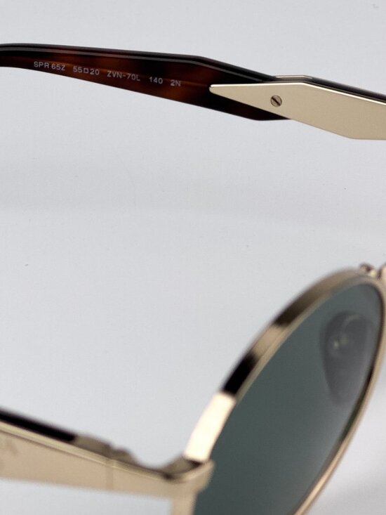Prada PR65ZS ZVN70L BRAND NEW Sunglasses Pale Gold Dark Green Oval Metal Unisex main image 5